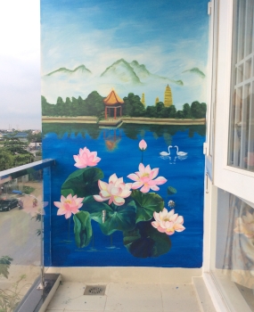 Vẽ Hoa Sen Trang Trí Phòng Thờ ở Bình Tân