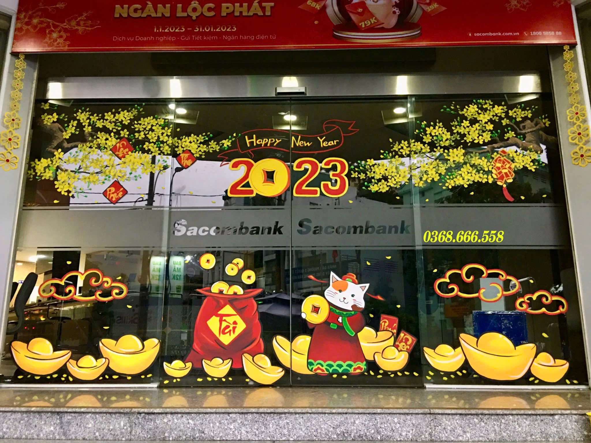 vẽ cửa kính trang trí tết