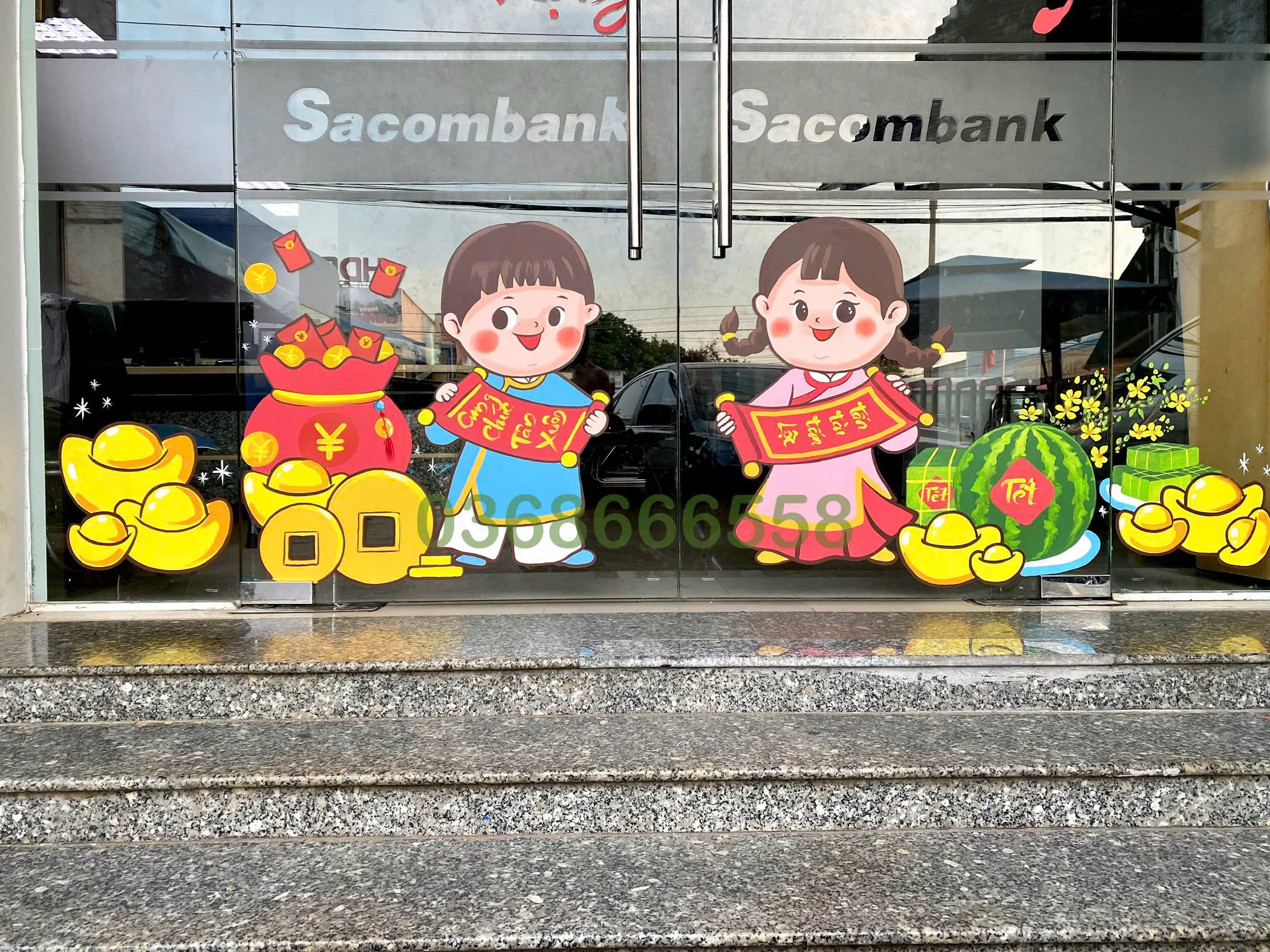 vẽ cửa kính trang trí tết