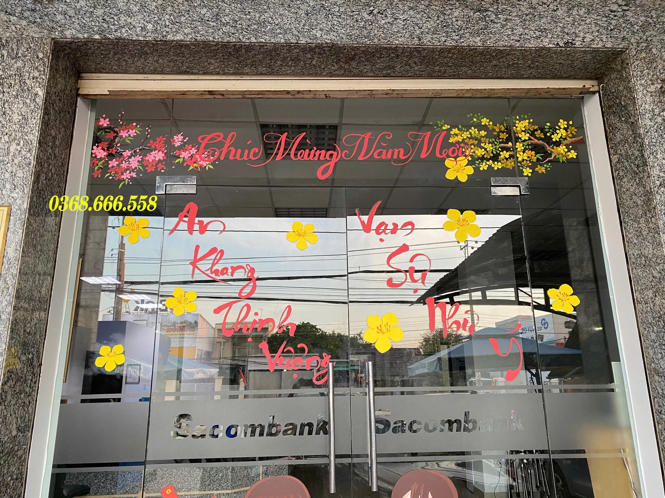 vẽ tranh kính trang trí tết