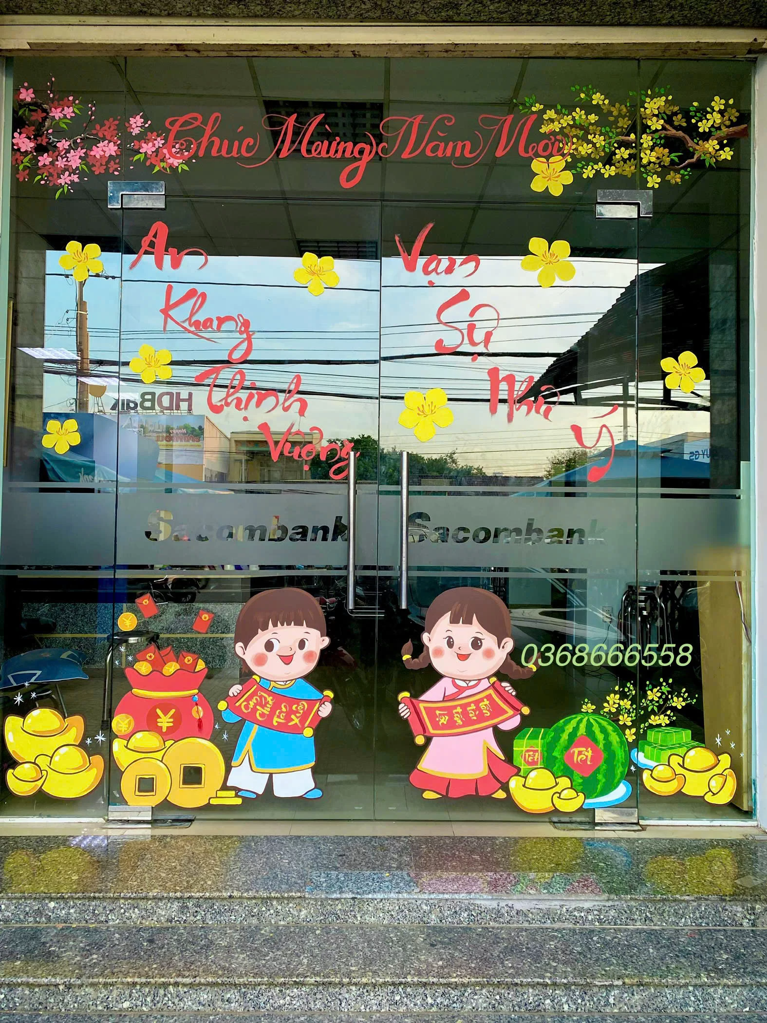 vẽ tranh kính trang trí tết