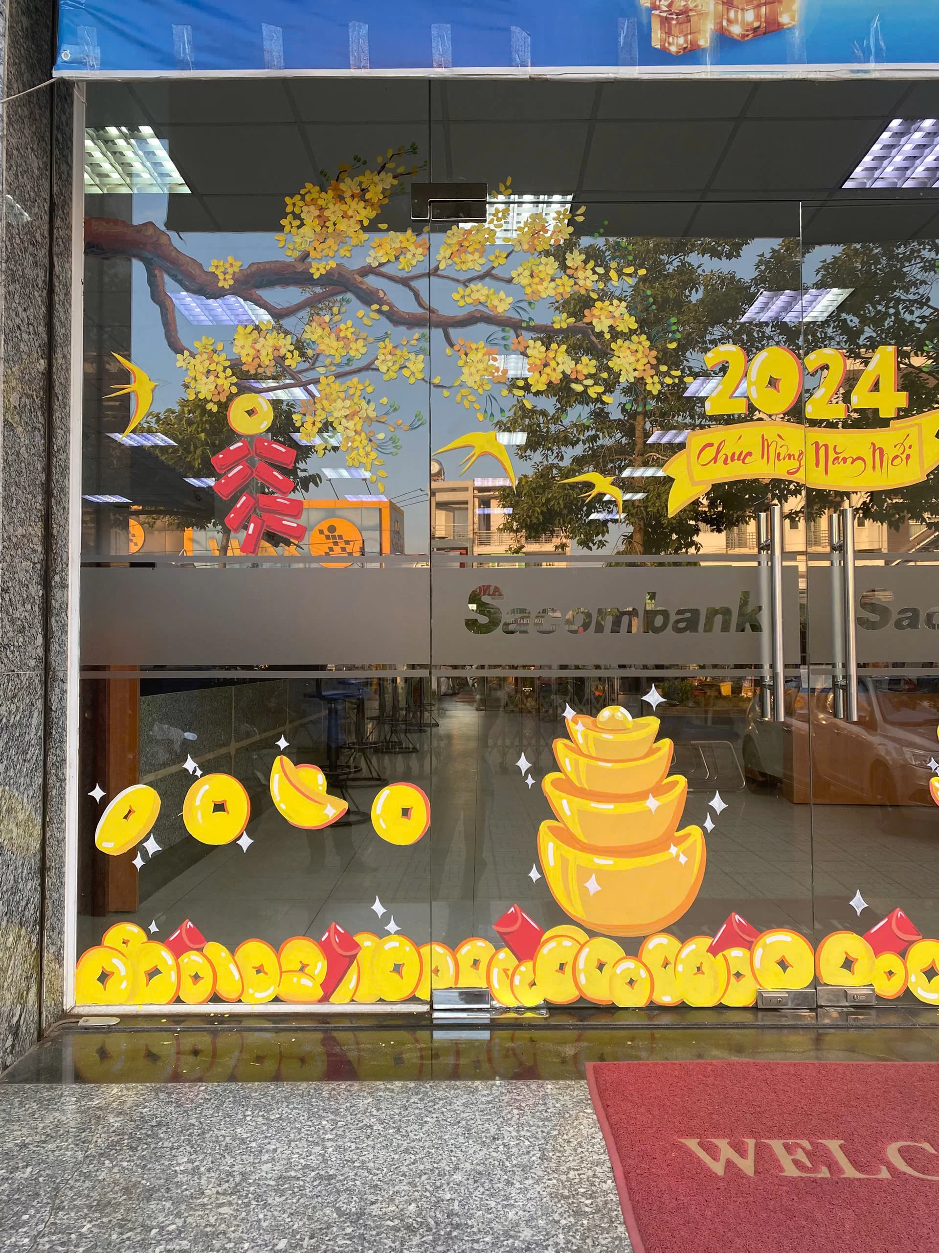 vẽ tranh kính trang trí tết