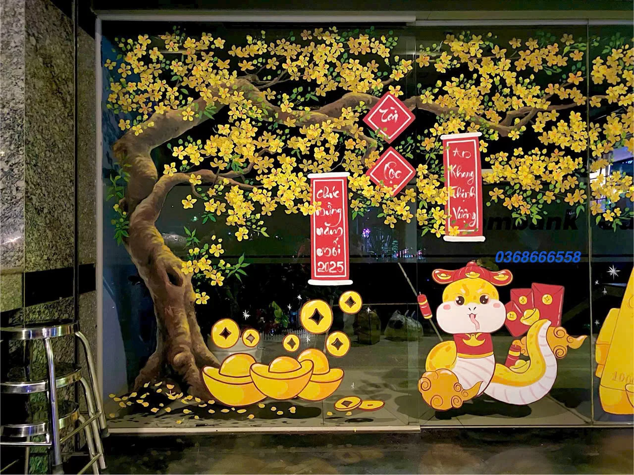 vẽ tranh kính trang trí tết