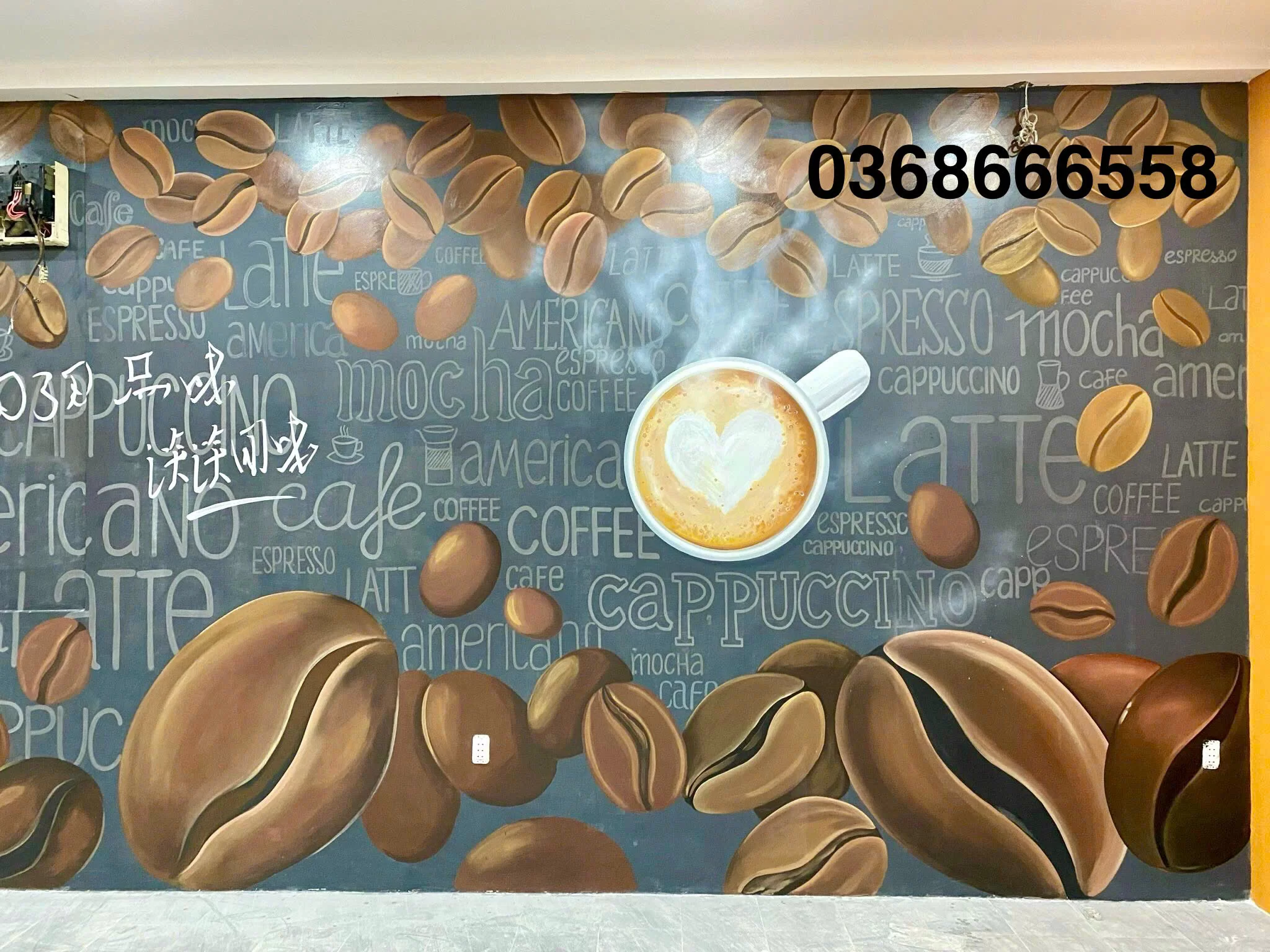 vẽ tranh tường 3d quán café
