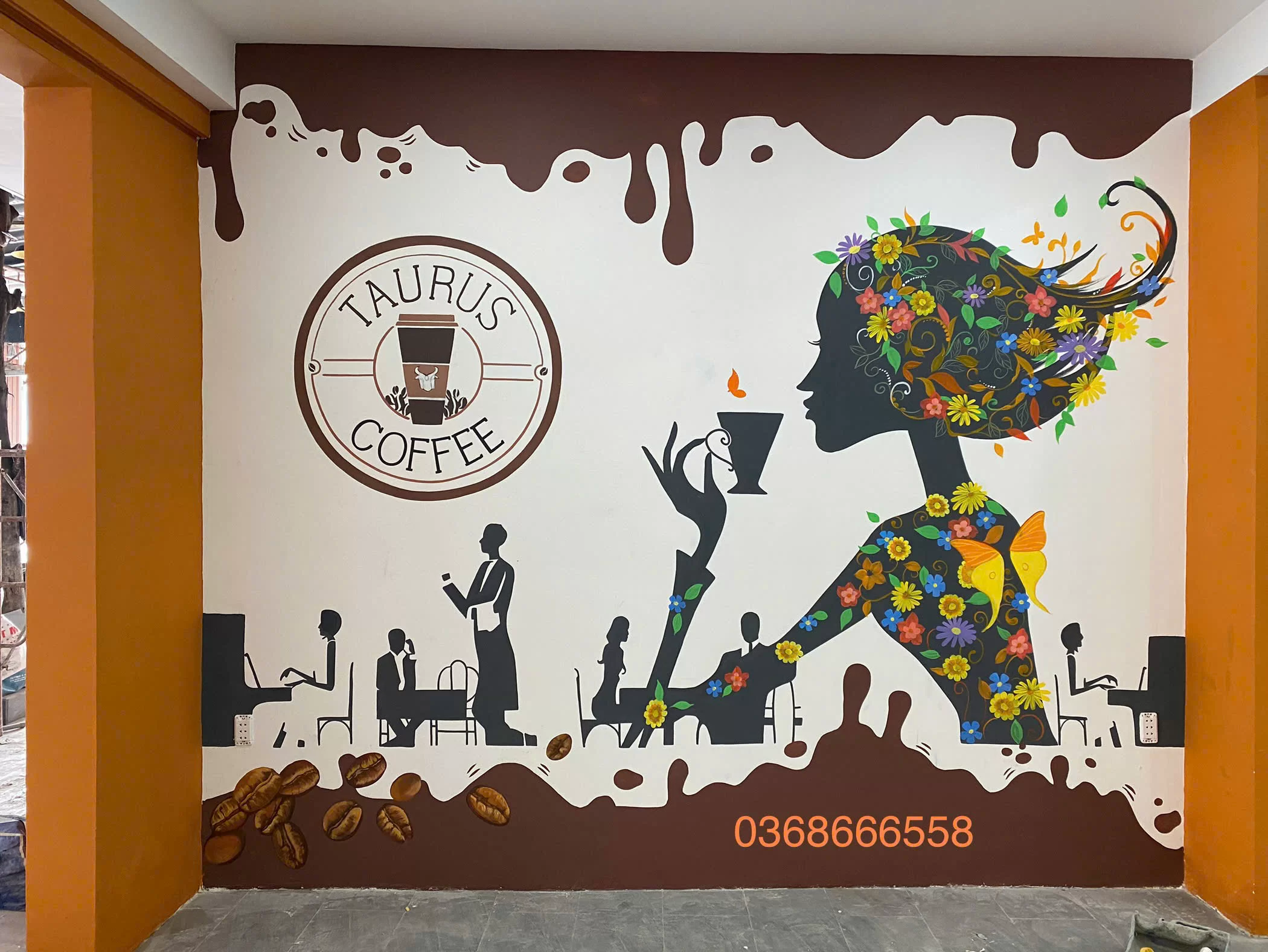 vẽ tranh tường 3d quán café