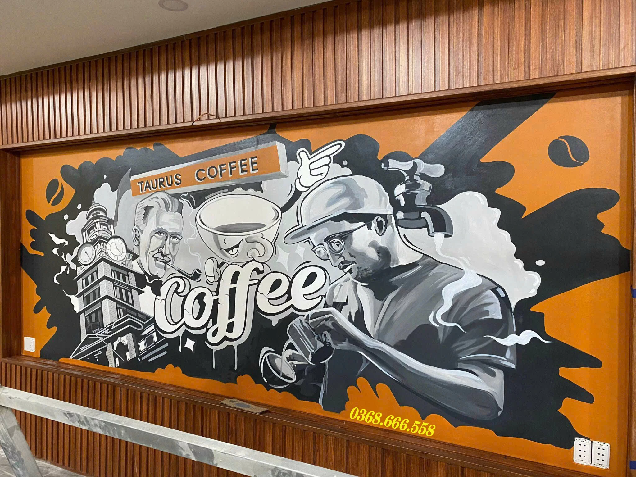 vẽ tranh tường 3d quán café