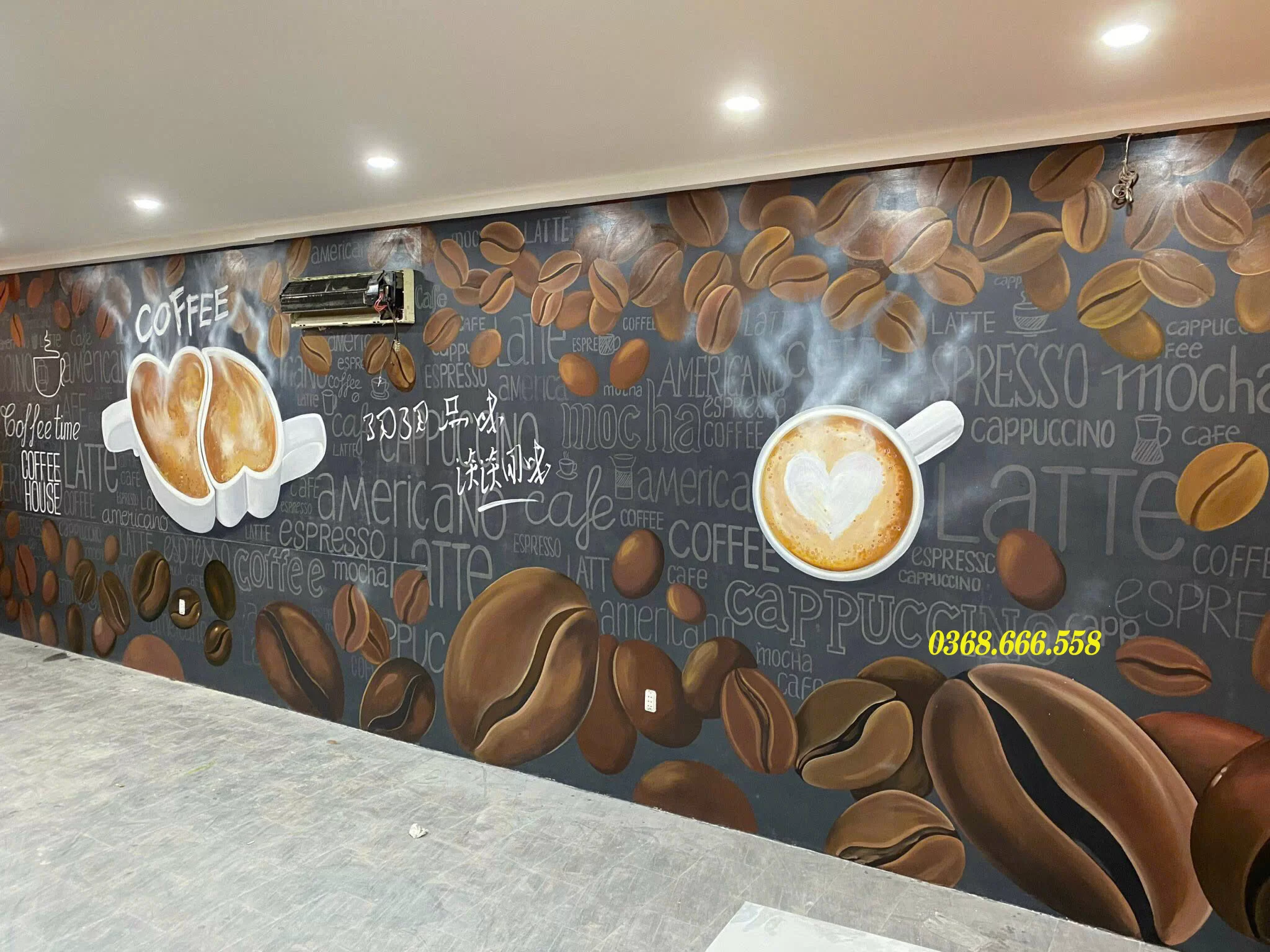 vẽ tranh tường 3d quán café