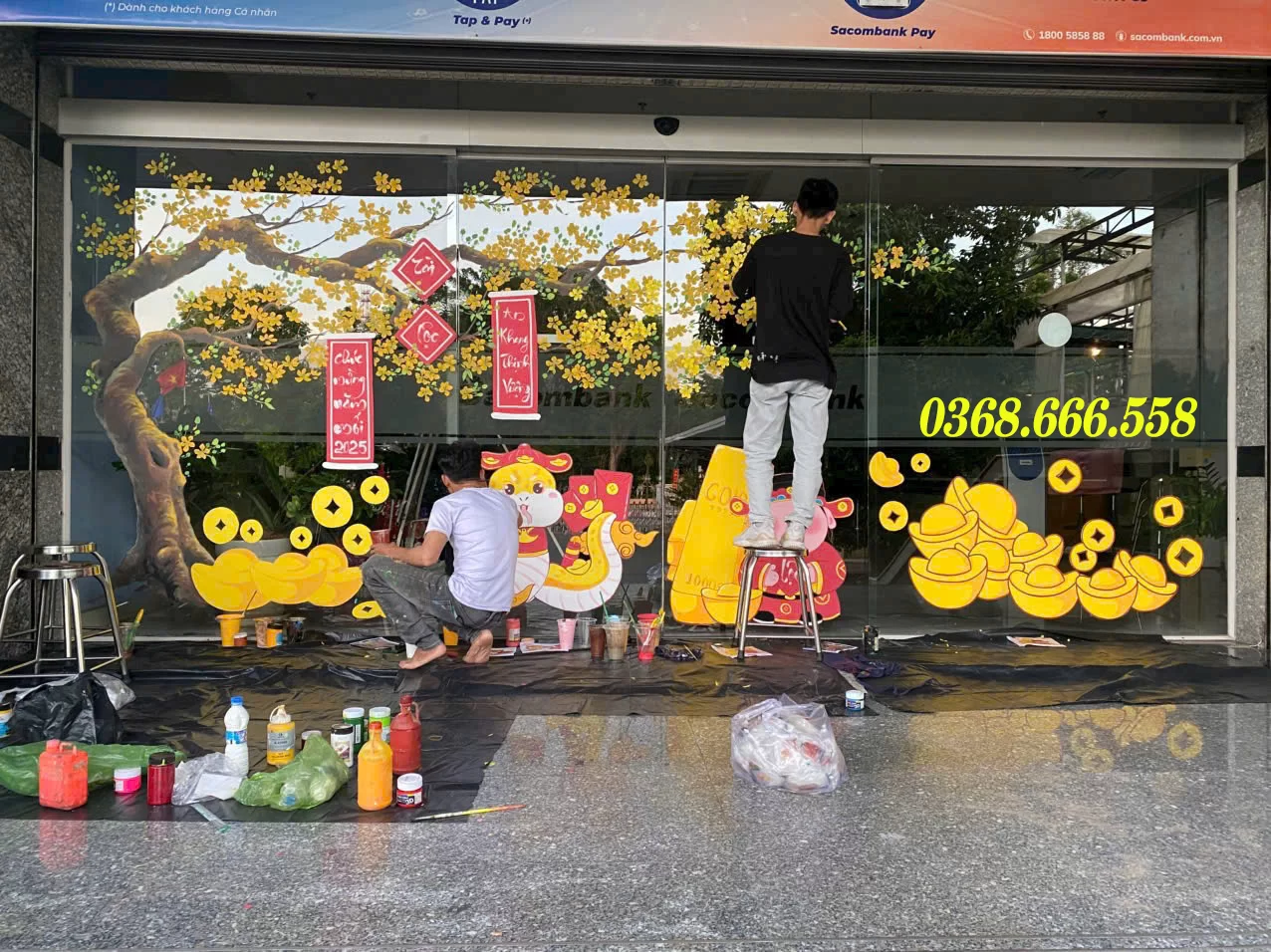 vẽ tranh tường ngày tết