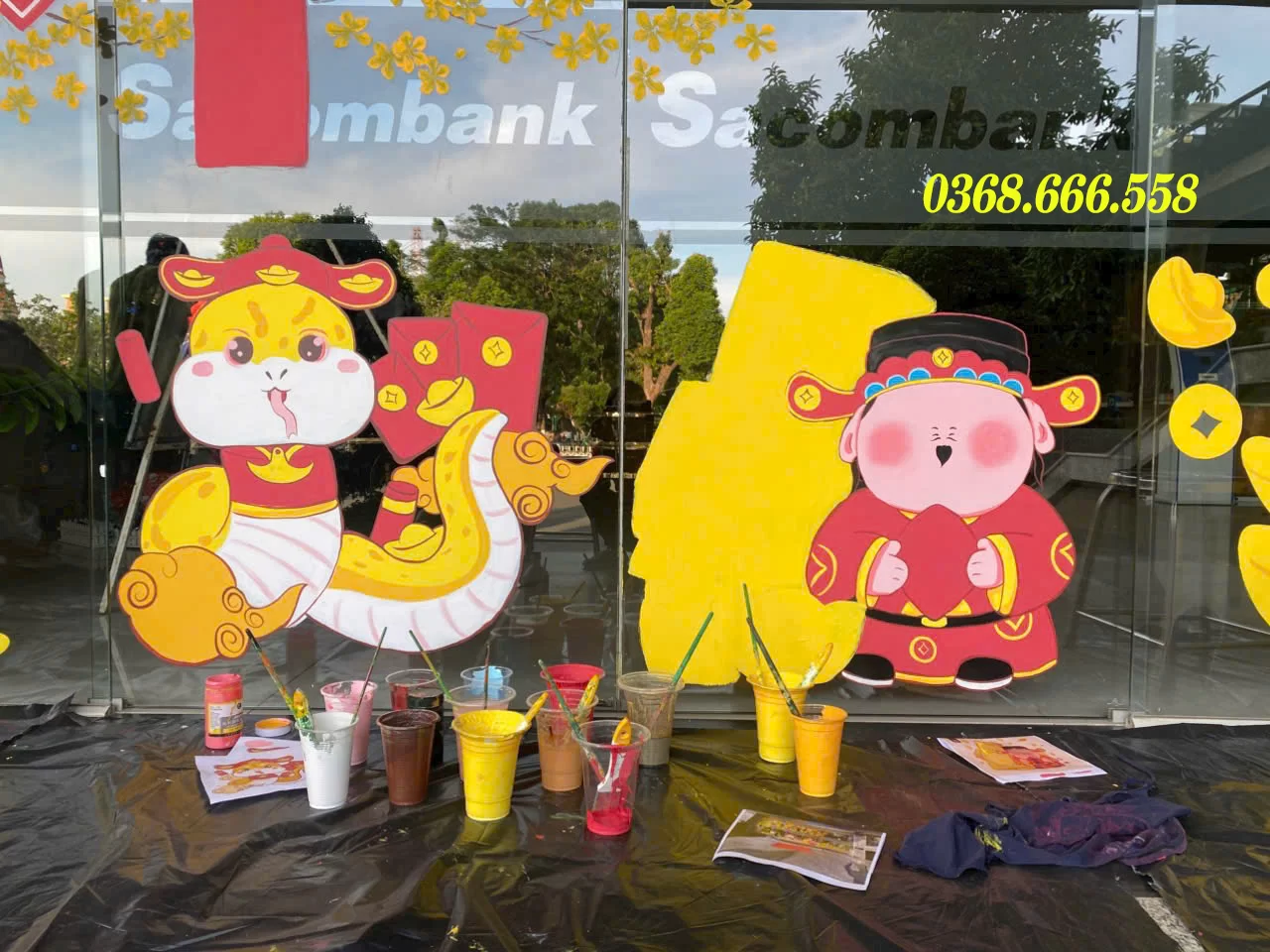 vẽ tranh tường trang trí tết