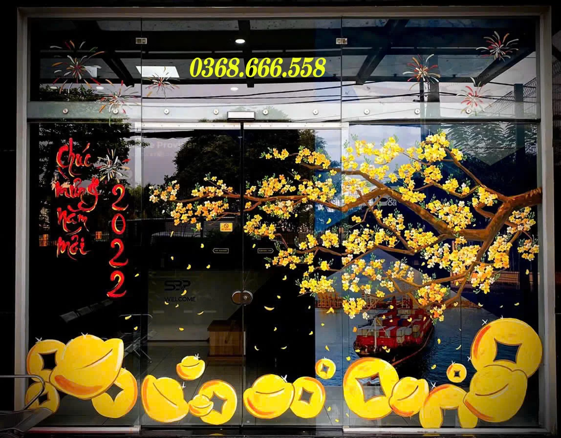 vẽ tranh tường trang trí tết