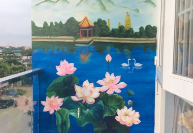 Vẽ Hoa Sen Trang Trí Phòng Thờ ở Bình Tân
